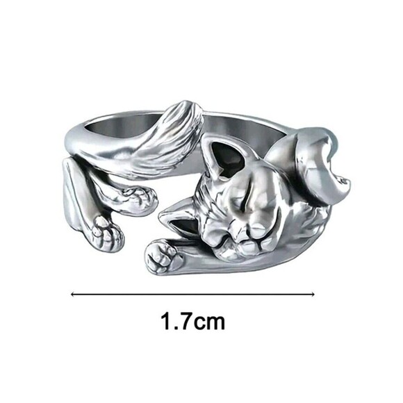 Silver 925 Retro Cat Original Opening Ring Adjustable Knuckle Women Kitty 6-7 - Picture 12 of 12